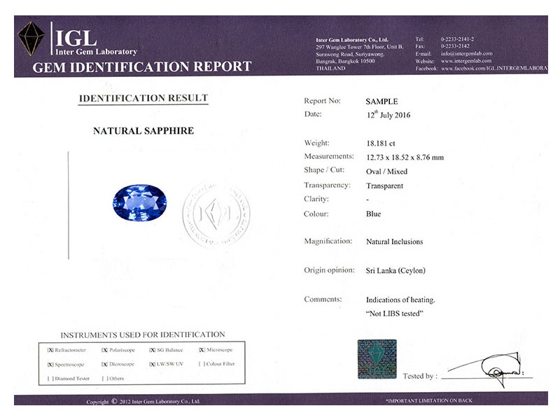 GEMS TESTING SERVICES IGL INTER GEM LABORATORY