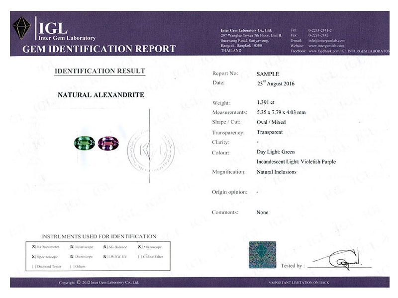 GEMS TESTING SERVICES IGL INTER GEM LABORATORY