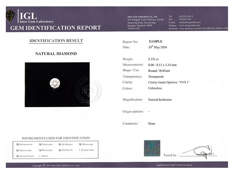 GEMS TESTING SERVICES IGL INTER GEM LABORATORY